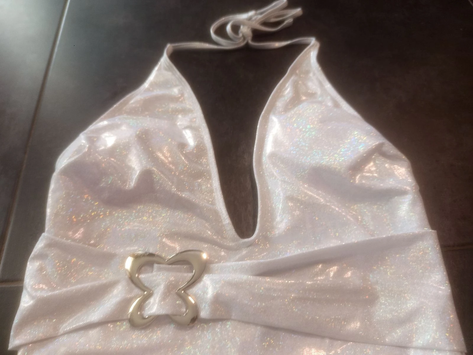 Maillot de bain argenté brillant avec ceinture – photo 4